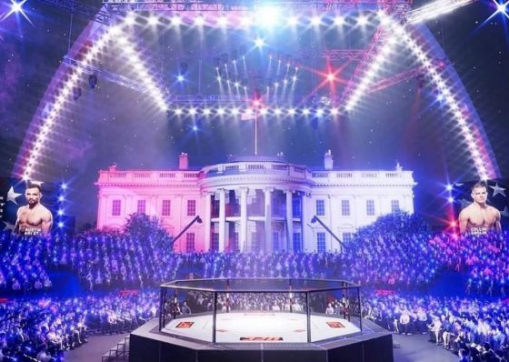 UFC-ის თეთრი სახლის ღონისძიება აშშ-ის ჰიმნითა და საჰაერო შოუთი გაიხსნა.